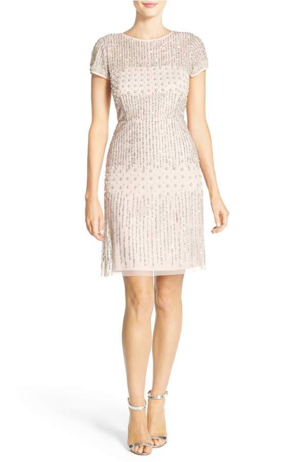 Adrianna Papell - 41926810 Cap Sleeve Rivulet Beaded Sheath Dress