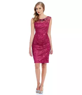 Adrianna Papell - Bateau Neckline Lace Cocktail Dress 81925540