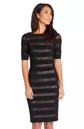 Adrianna Papell - Half Sleeve Stripe Jersey Sheath Dress AP1D103321 - 1 pc Black Pale Pink In Size 18 Available