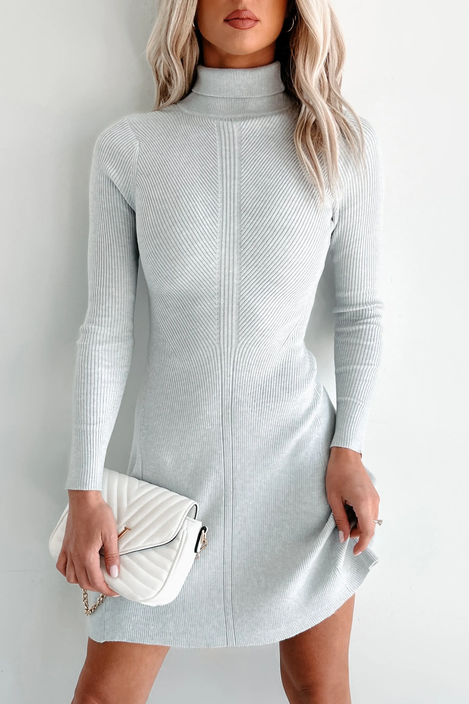 Always On Your Mind Turtleneck Sweater Dress (Gray)