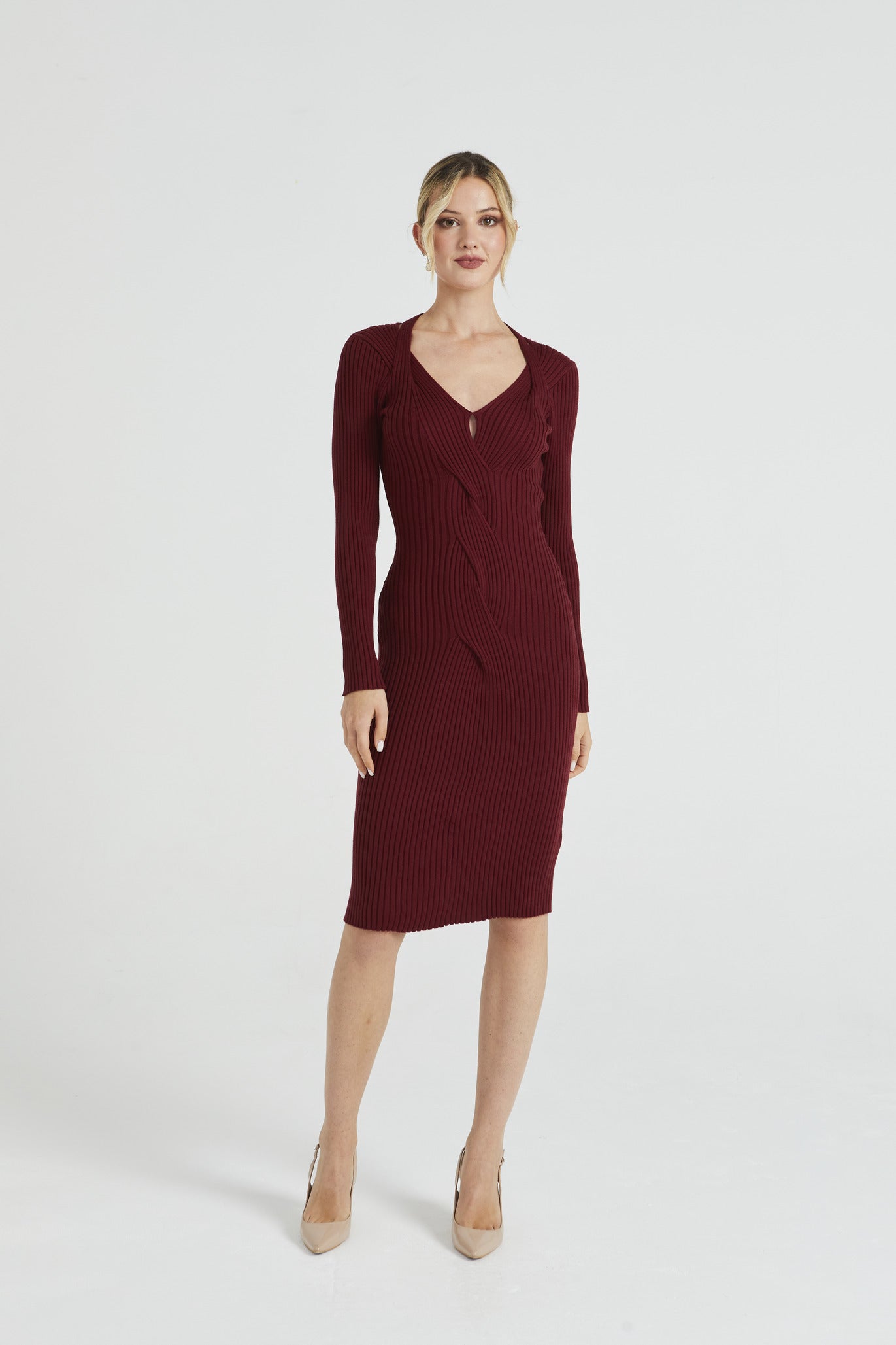 Angeleye Bodycon Ribbed Midi Dress