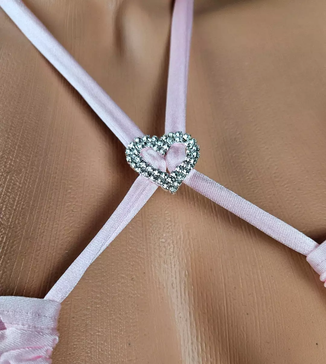 Baby Pink Thong Bikini w/ Mesh Skirt Set