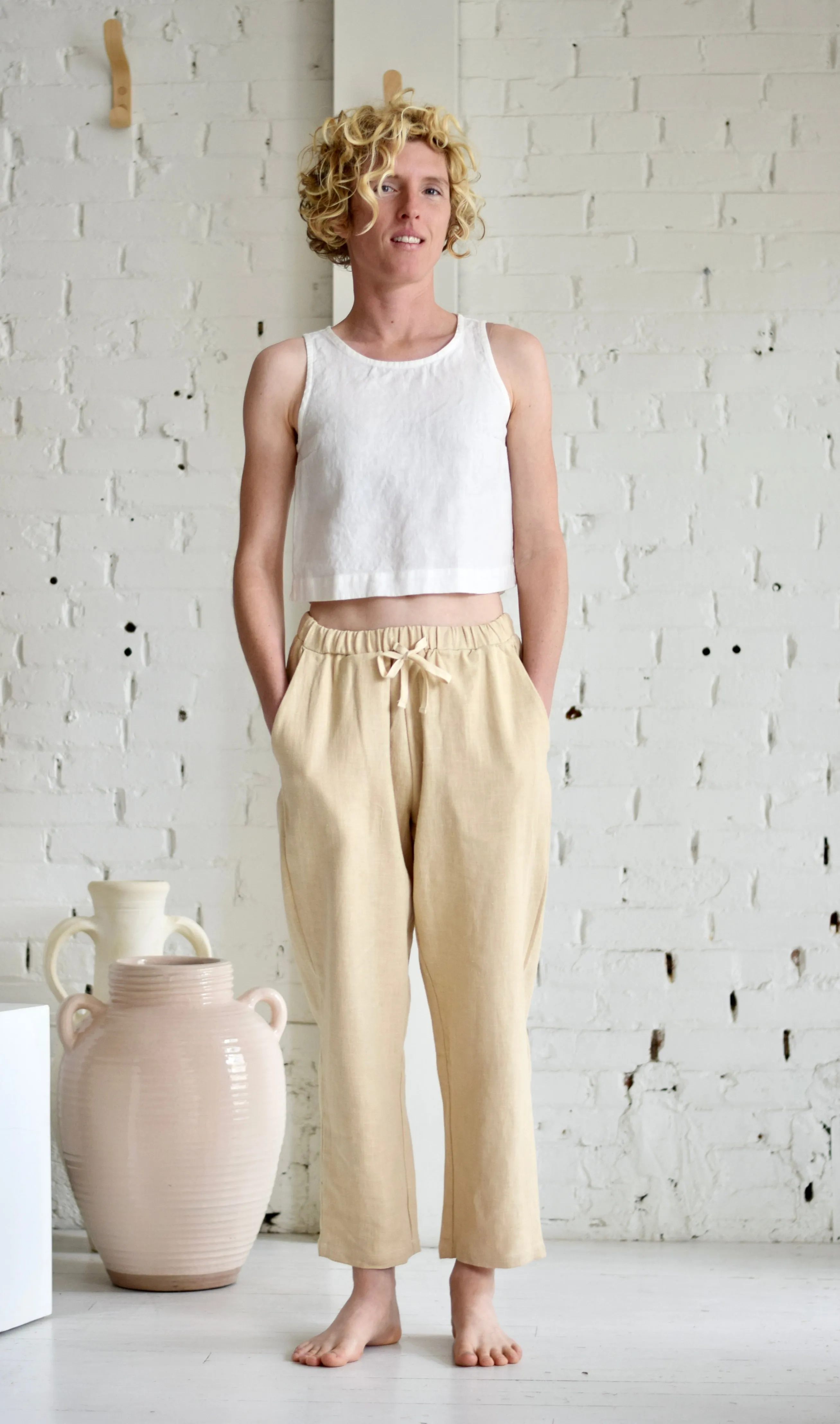 Bay Cropped Linen Tank | Chalk