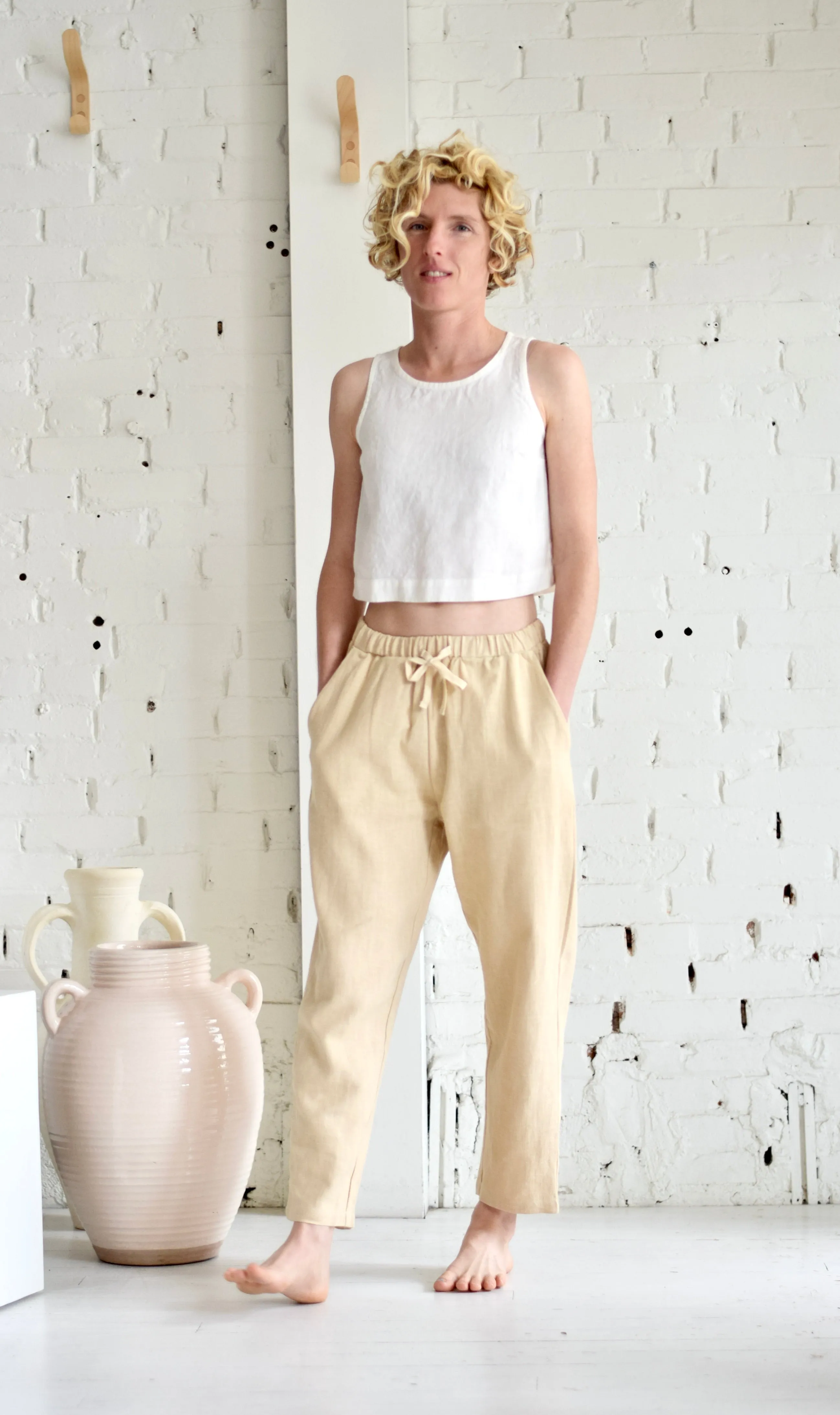 Bay Cropped Linen Tank | Chalk