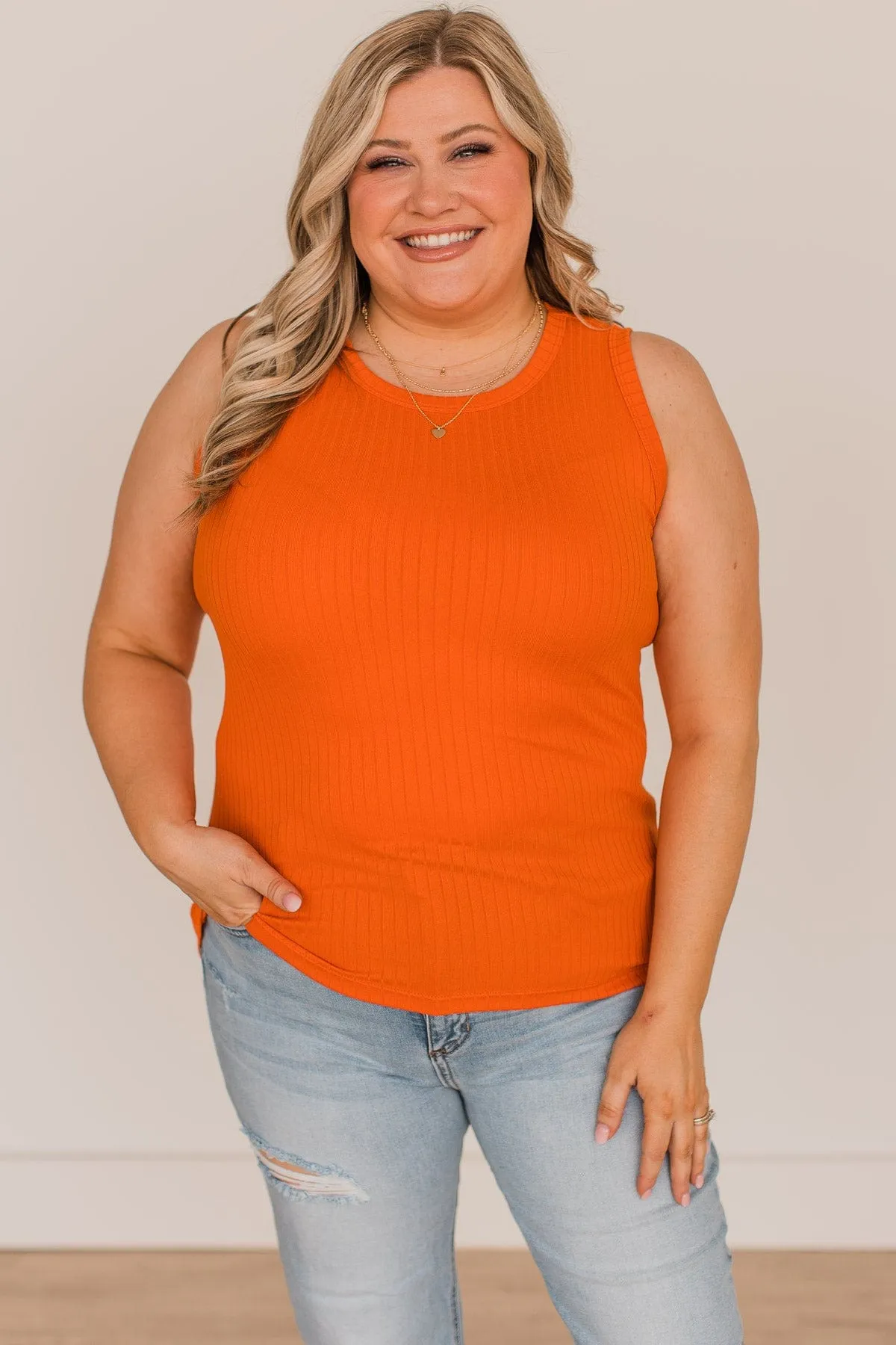 Beam Of Light Ribbed Knit Tank- Vibrant Orange