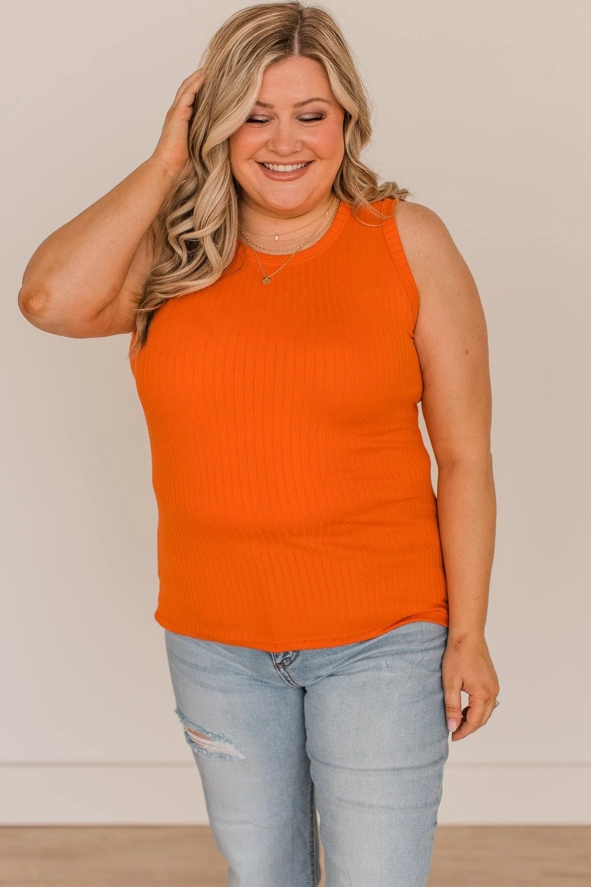 Beam Of Light Ribbed Knit Tank- Vibrant Orange