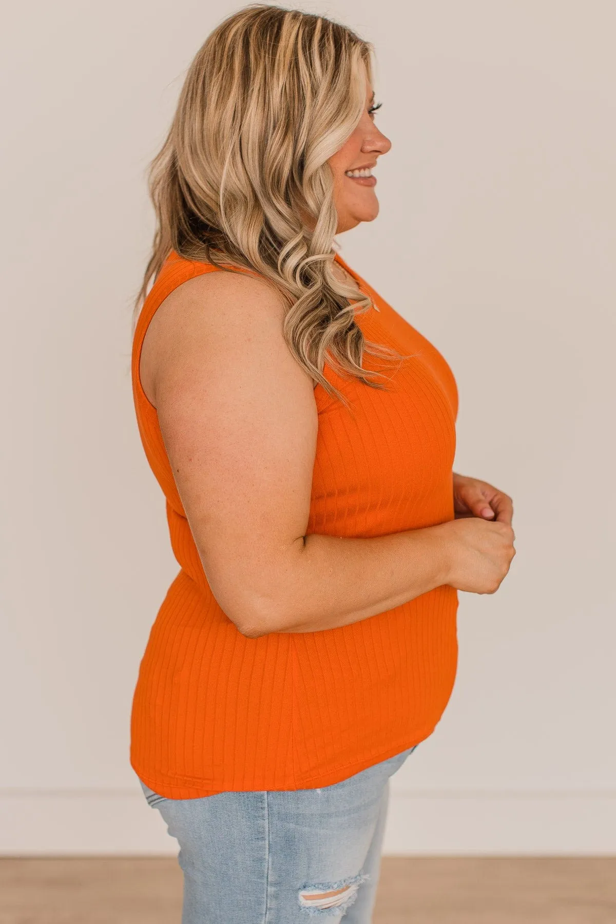 Beam Of Light Ribbed Knit Tank- Vibrant Orange