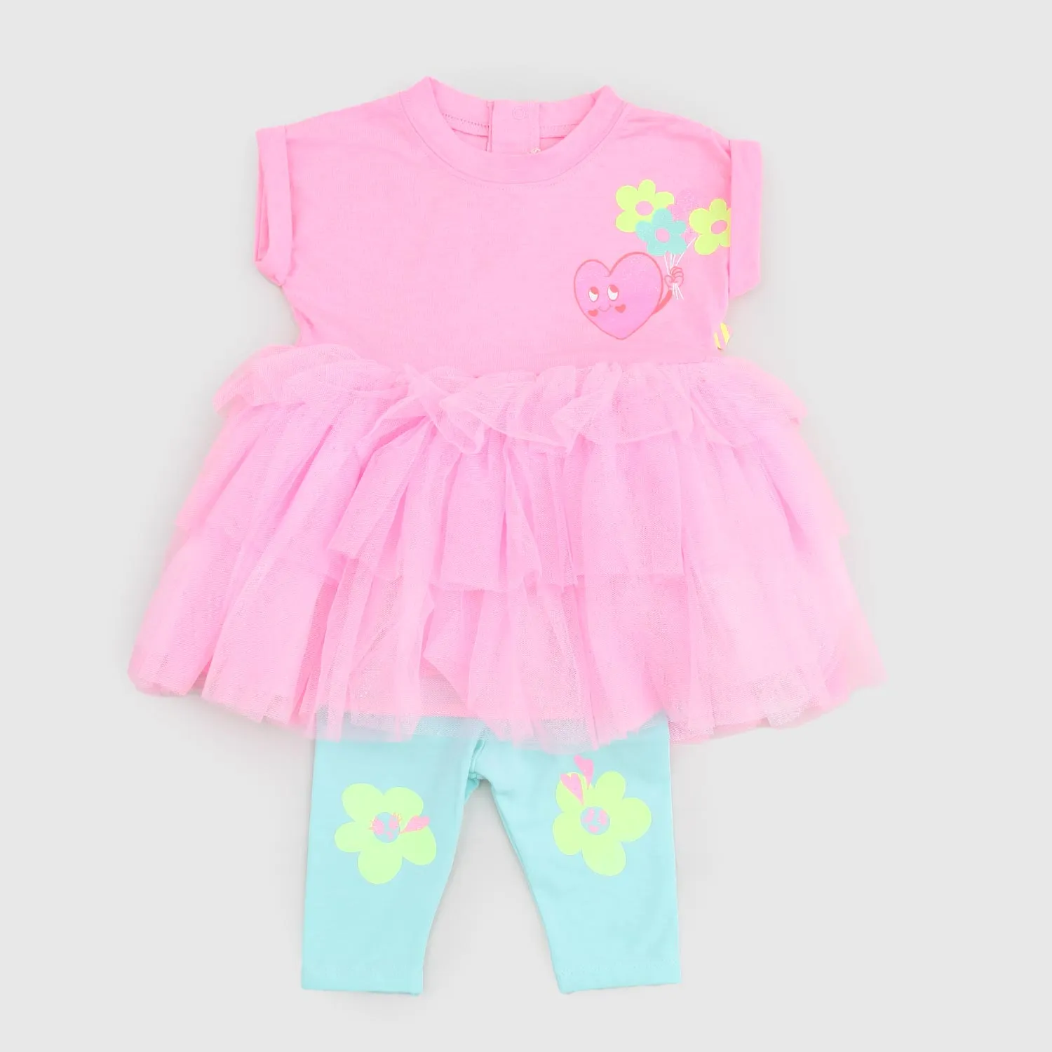 Billieblush Baby Girl Pink Dress And Green Shorts Set