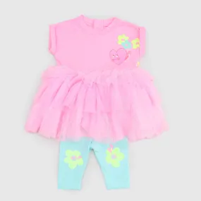 Billieblush Baby Girl Pink Dress And Green Shorts Set