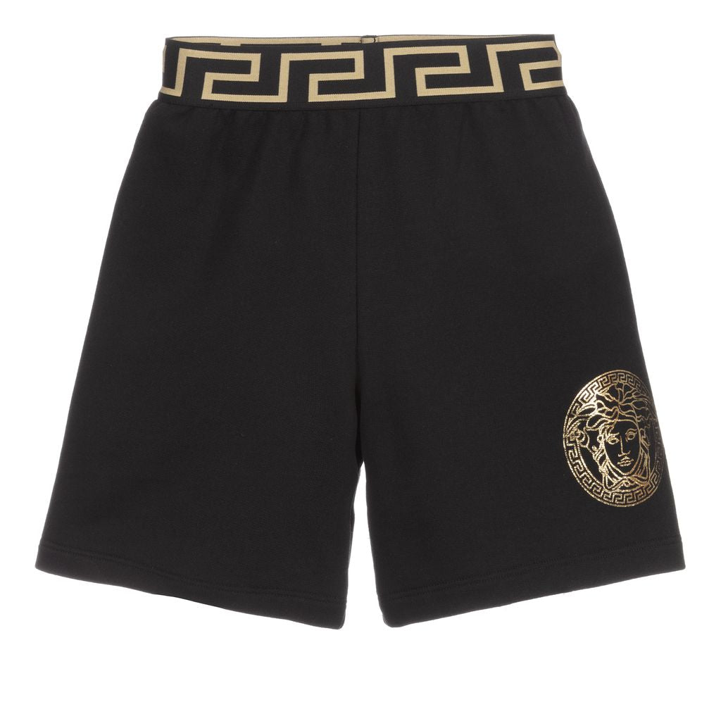 Black & Gold Medusa Print Shorts