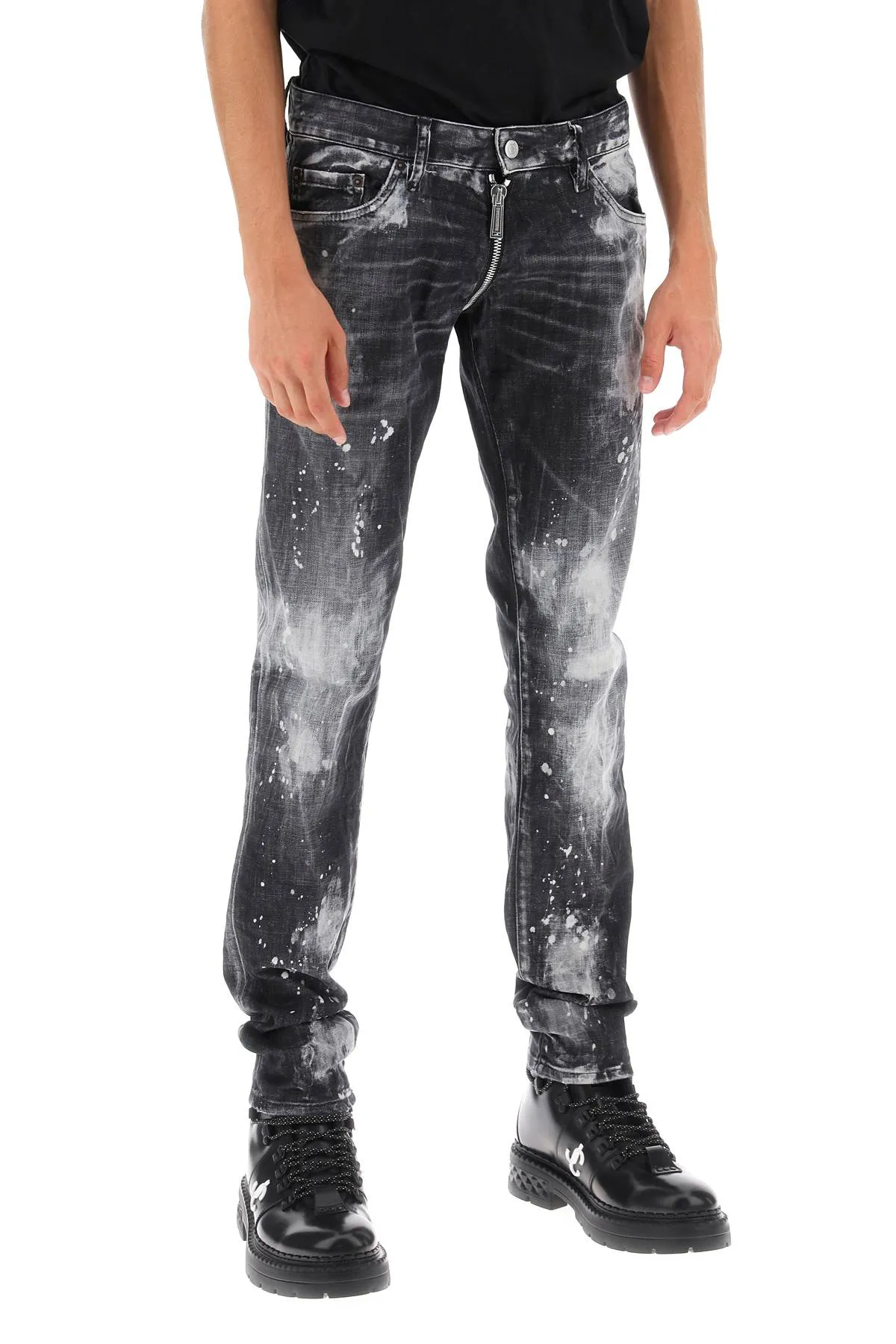 Black Bleached Wash Anniversary Super Low Waist Jeans