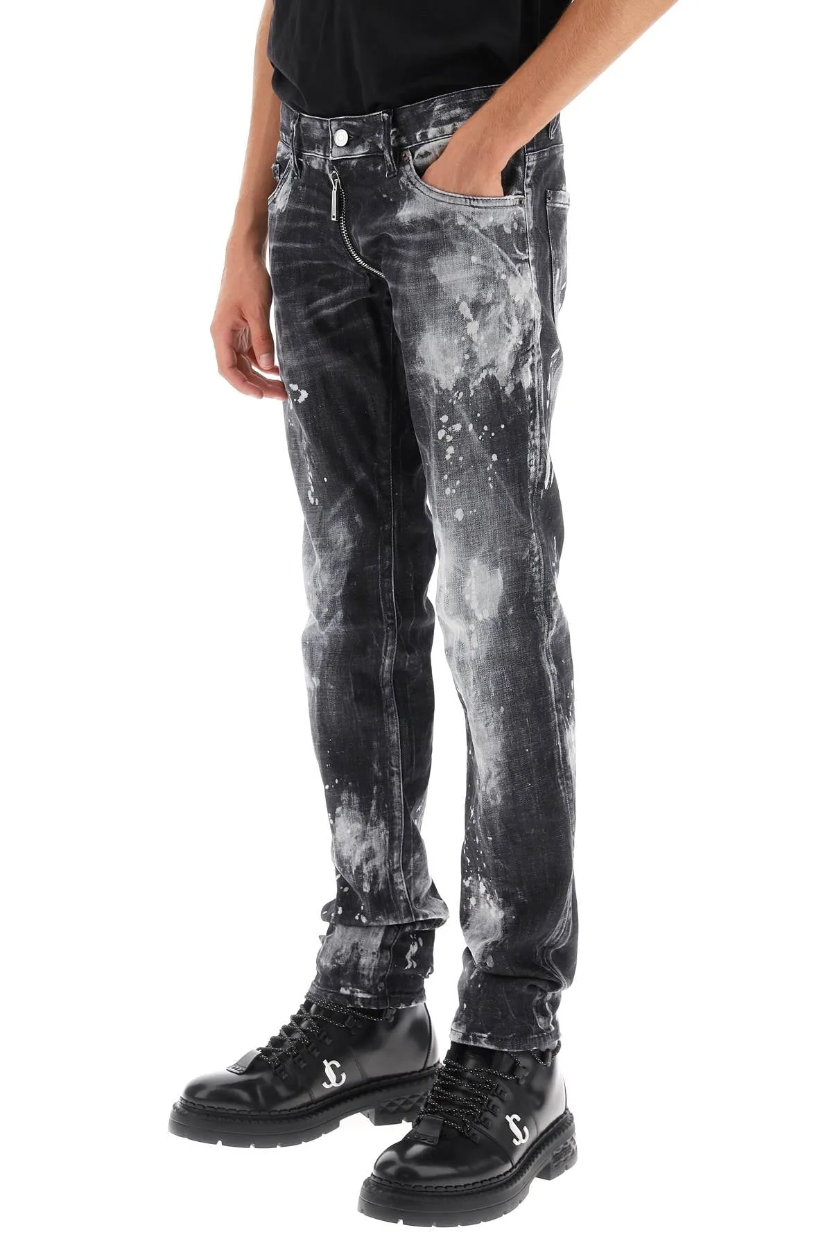 Black Bleached Wash Anniversary Super Low Waist Jeans