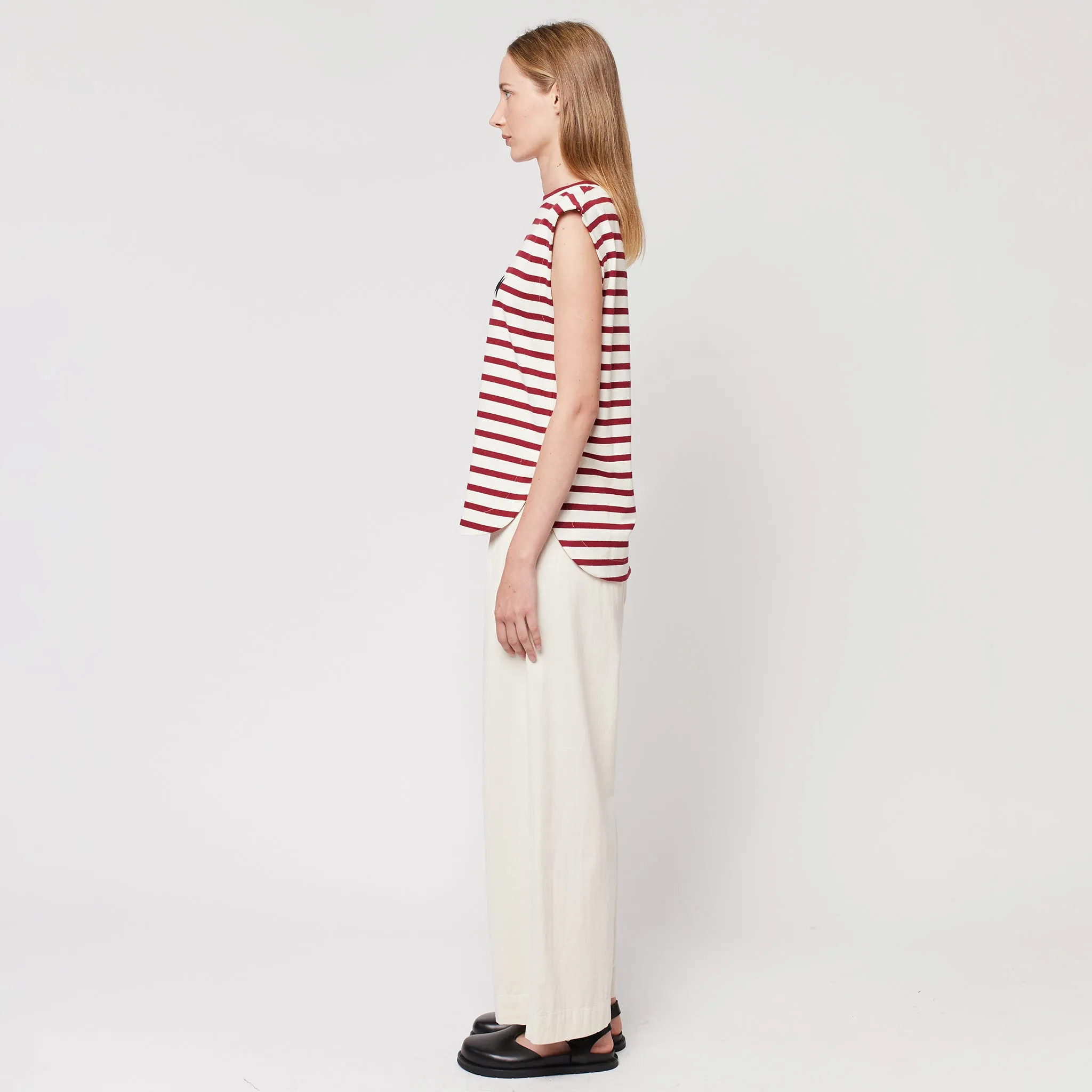 Bobo Choses Woman Tank Top Cream And Burgundy Stripes