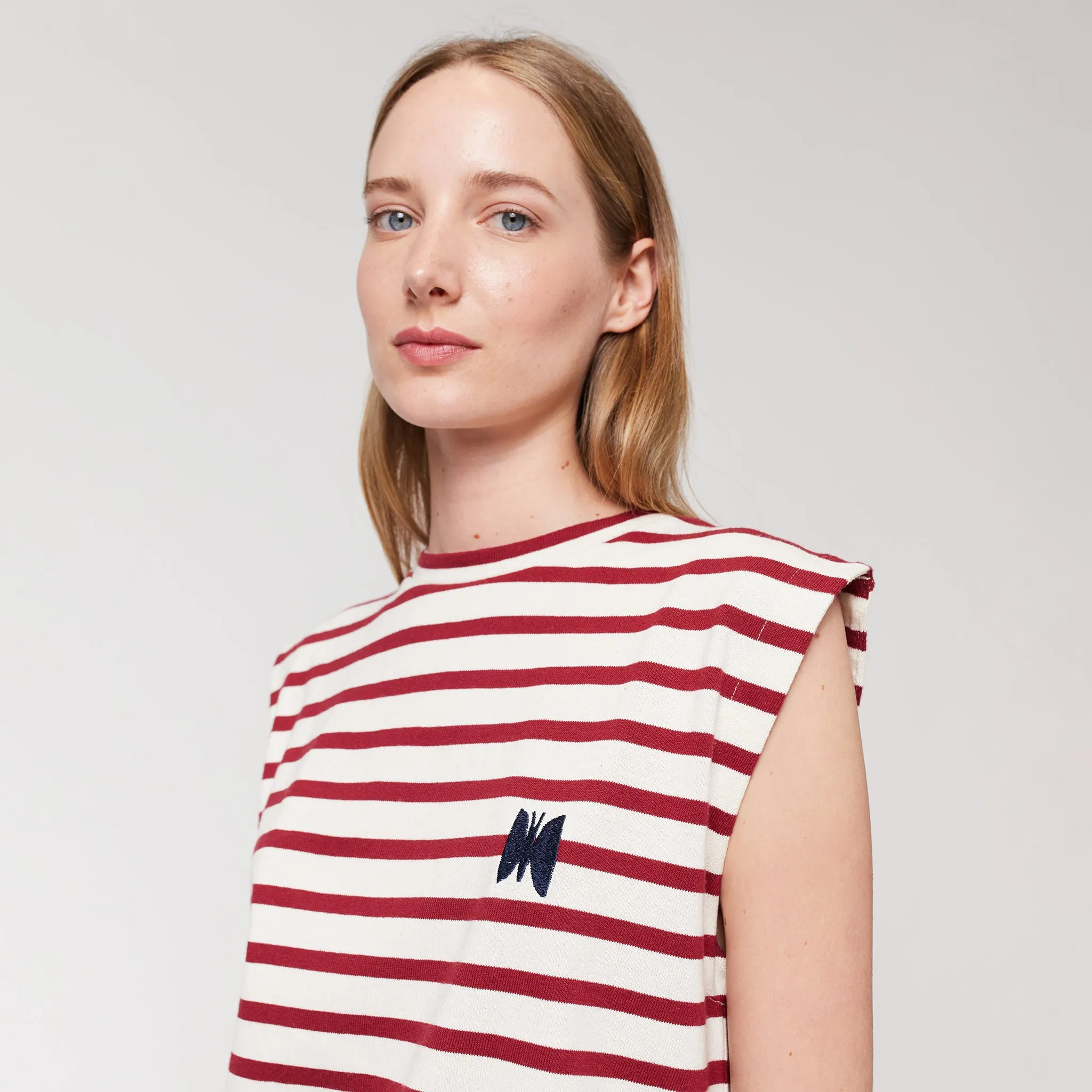 Bobo Choses Woman Tank Top Cream And Burgundy Stripes