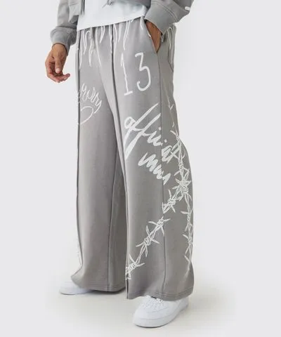 boohoo Mens Extreme Wide Leg All Over Print Graffiti Jogger