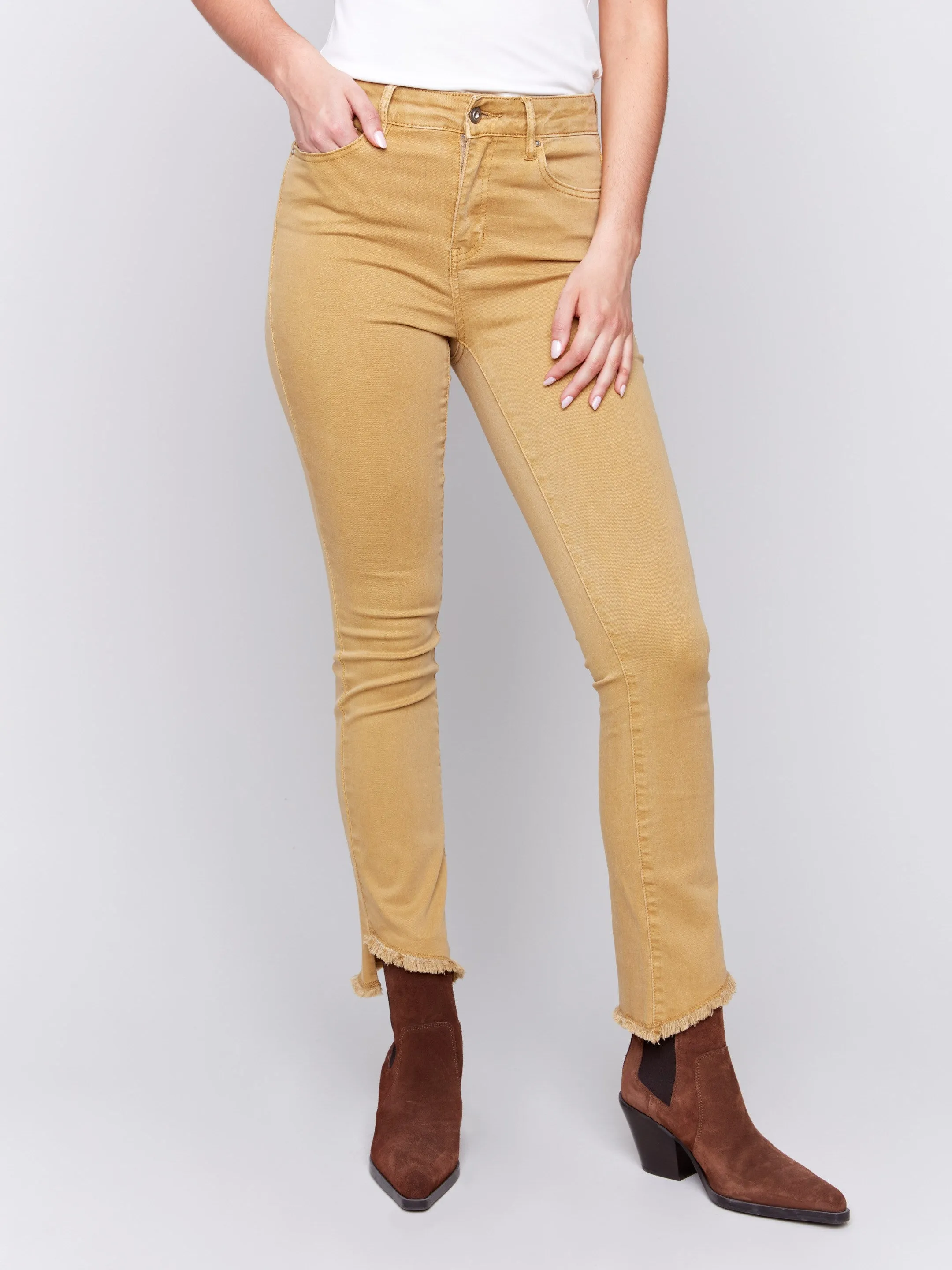 Bootcut Twill Pants with Asymmetrical Hem - Amber