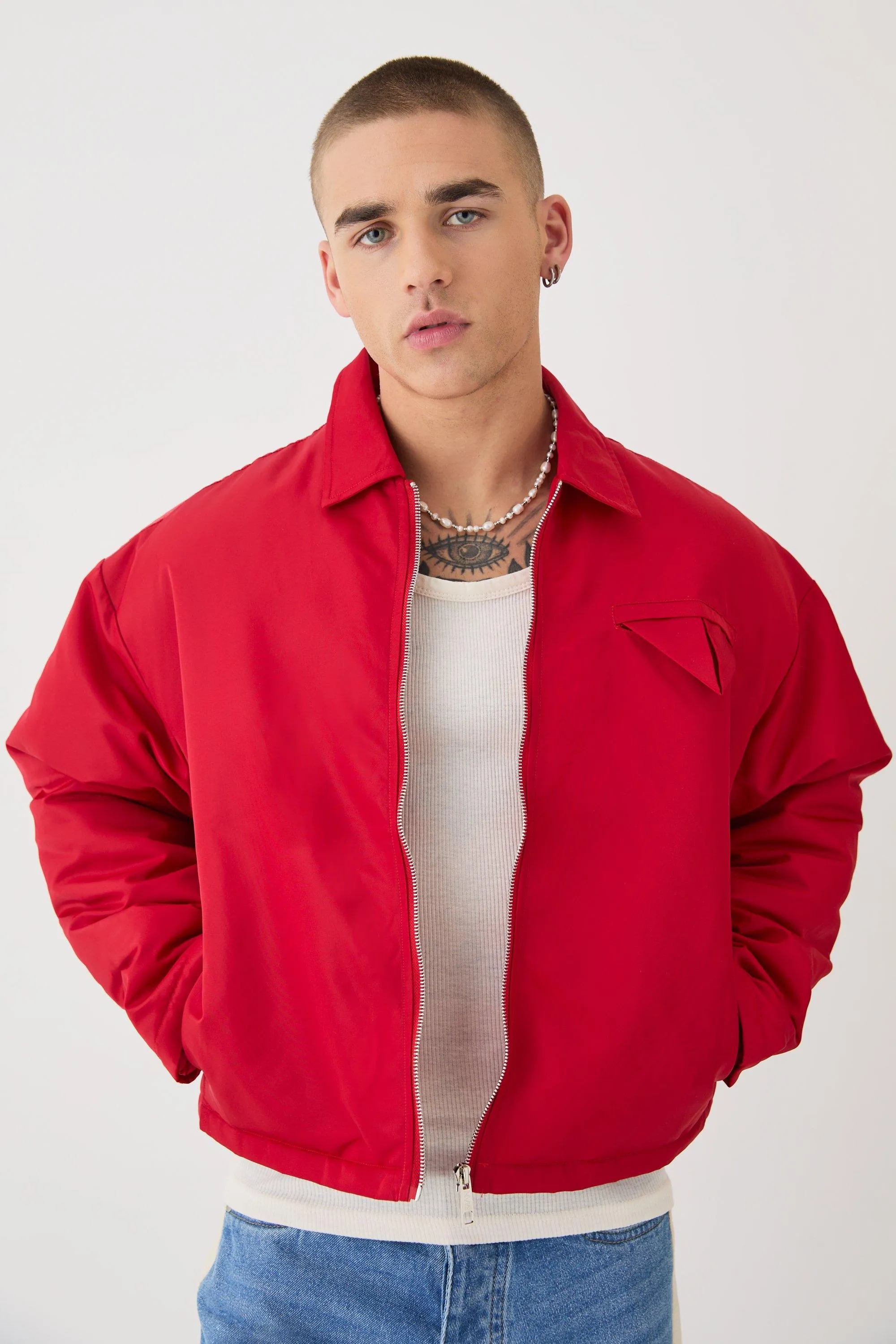 Boxy Satin Collared Bomber Jacket