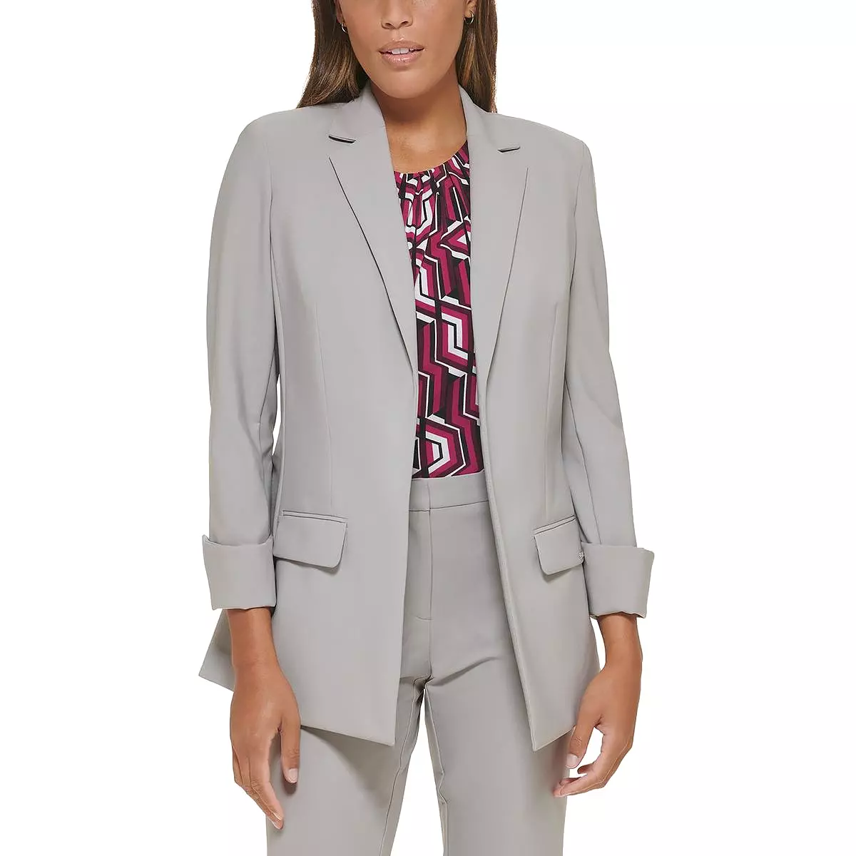 Calvin Klein Womens Petites Crepe Stretch Open-Front Blazer