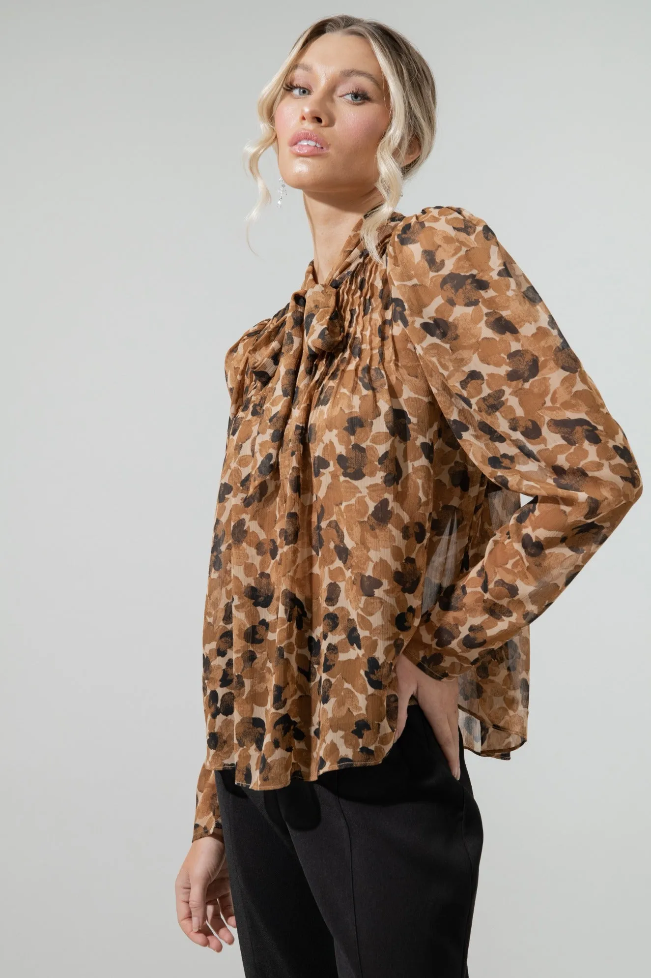 Caramel Crush Tie Neck Chiffon Blouse