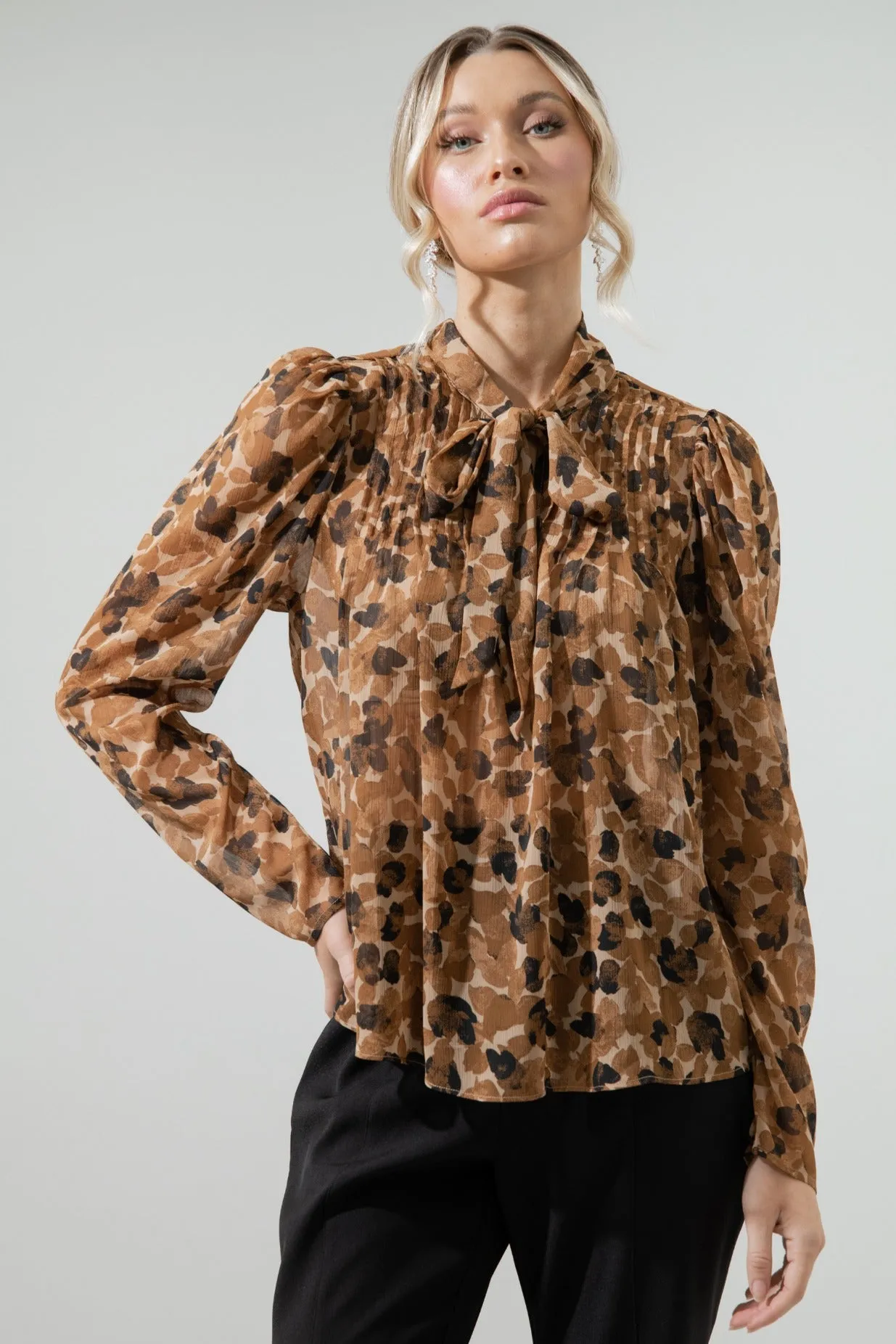 Caramel Crush Tie Neck Chiffon Blouse