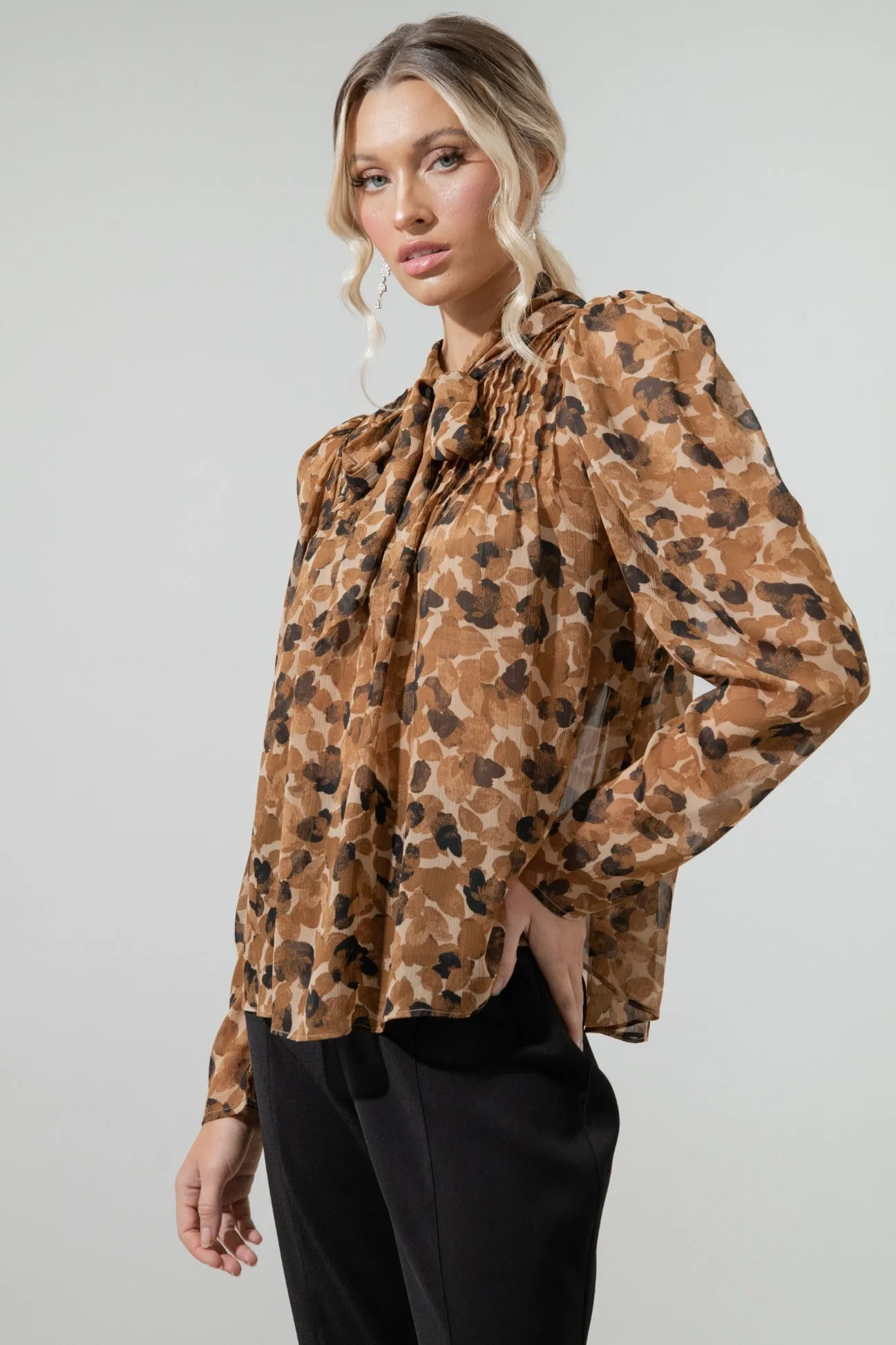 Caramel Crush Tie Neck Chiffon Blouse