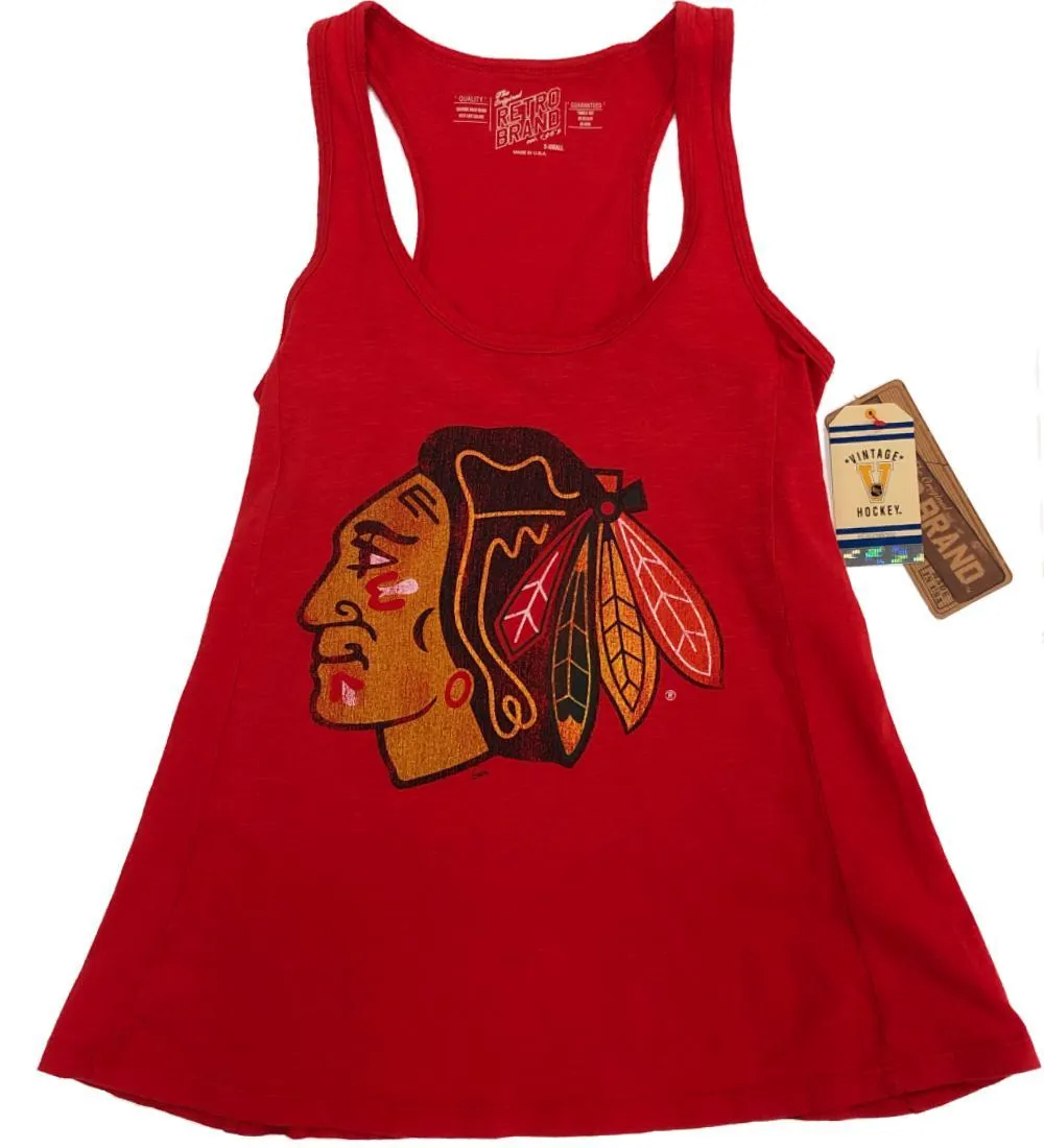 Chicago Blackhawks Retro Brand WOMENS Red Faded Logo Racerback Tank Top