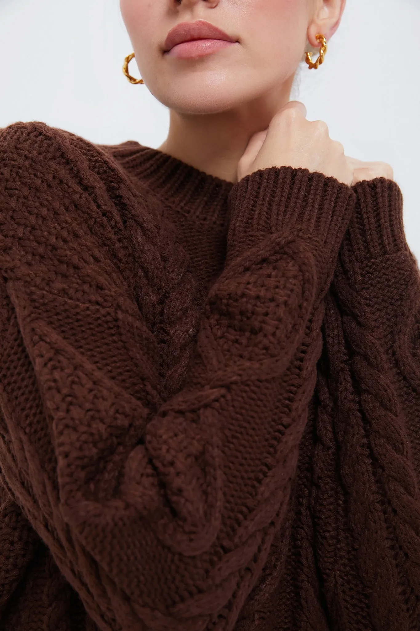 Chocolate Cable Knit Verbier Sweater