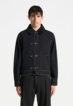 Clasp Detail Contrast Stitch Gabardine Jacket - Black