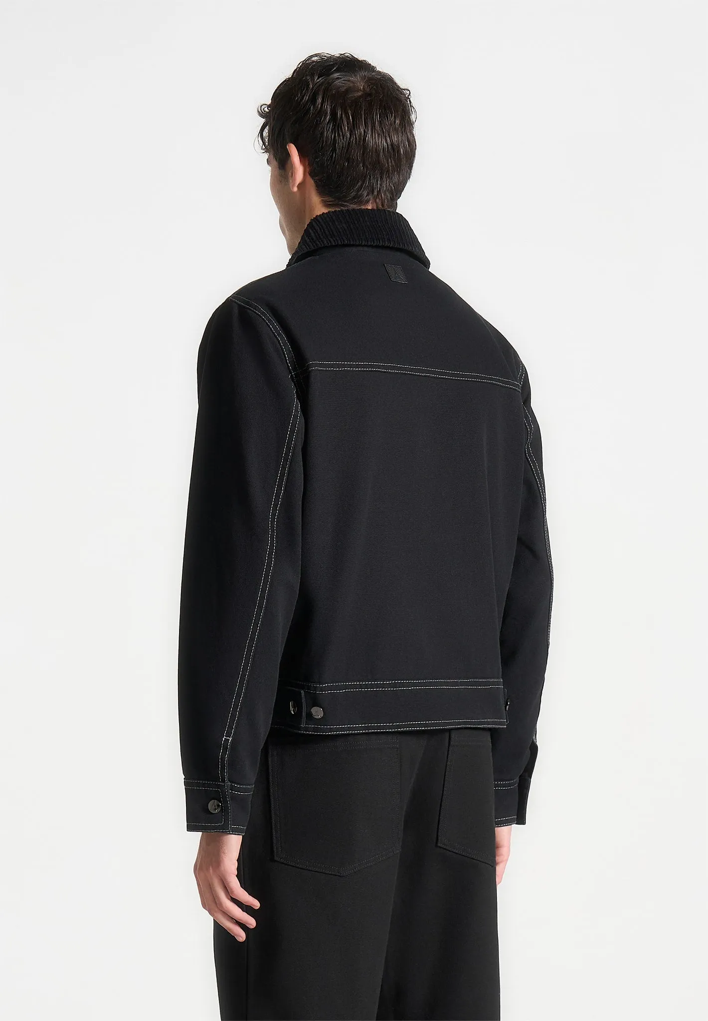 Clasp Detail Contrast Stitch Gabardine Jacket - Black