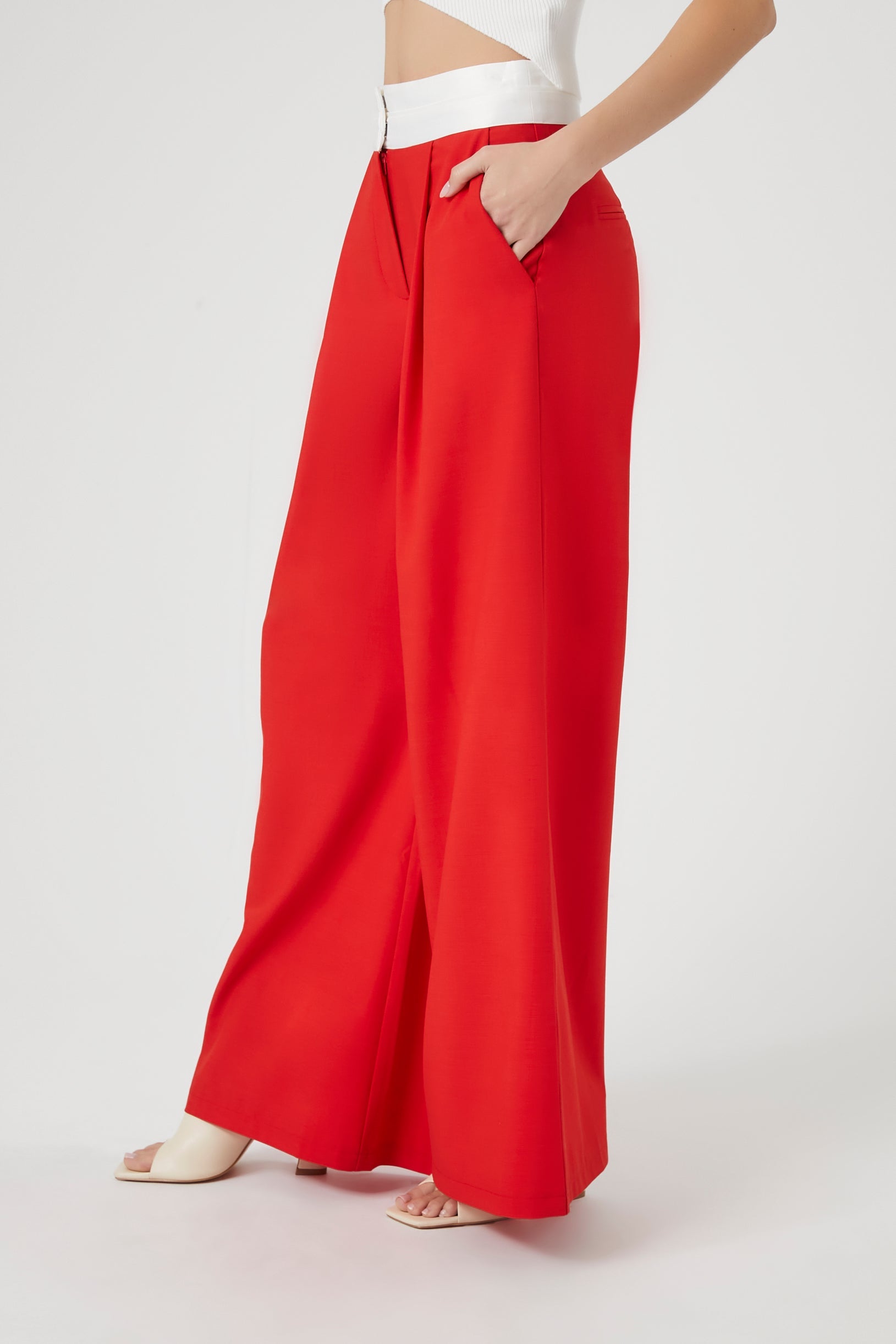 Contrast Wide-Leg Trousers