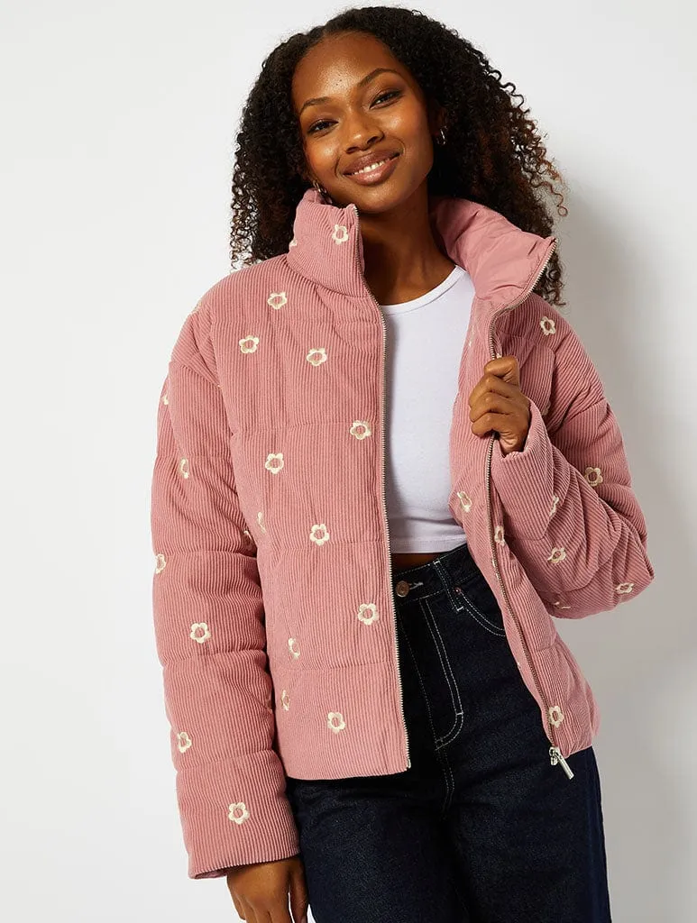 Cord Embroidered Puffer Jacket