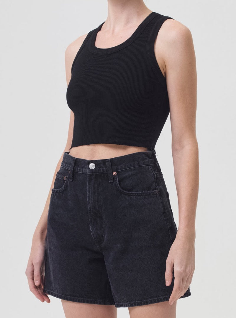 Cropped Poppy Tank in Black