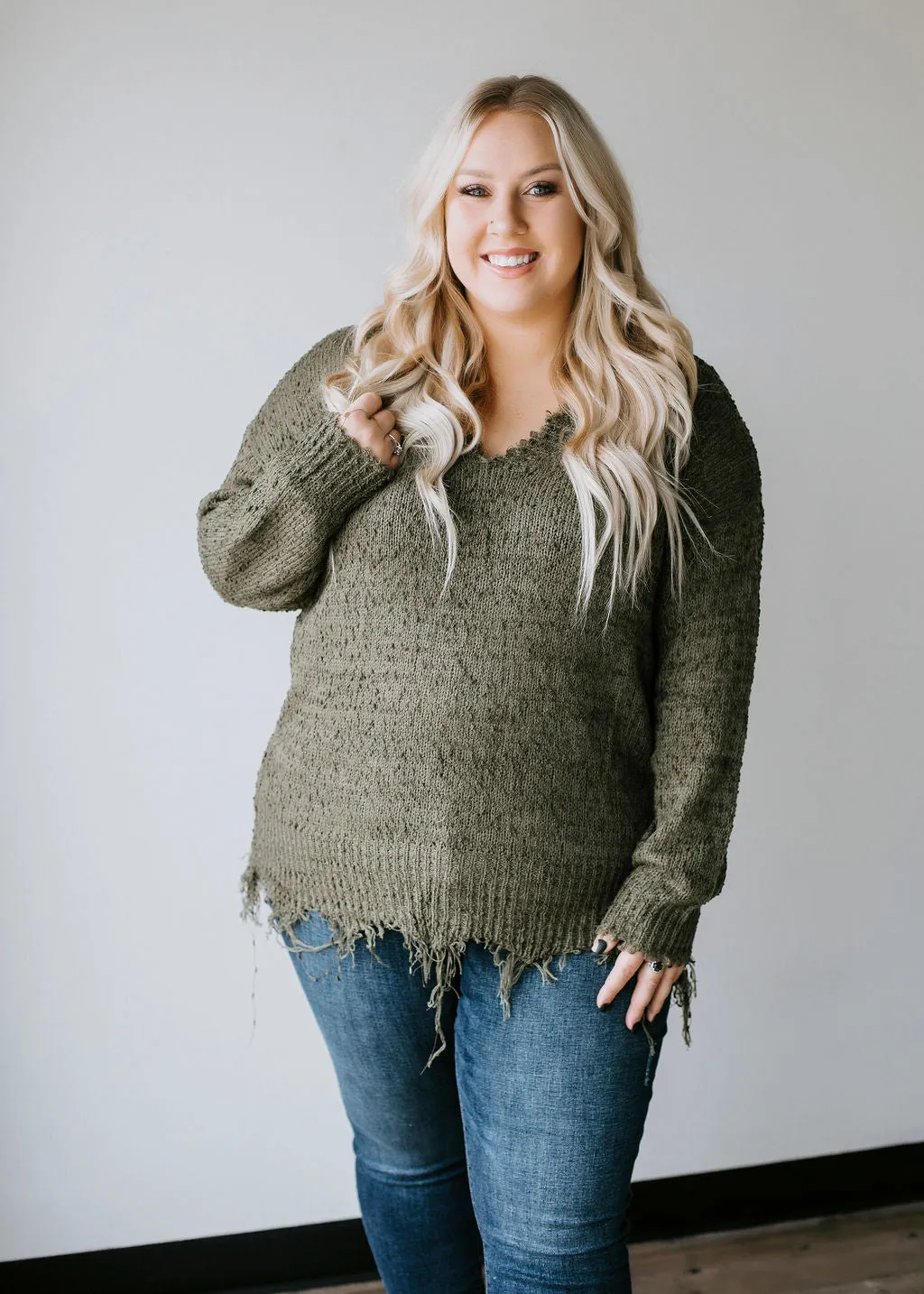 Curvy Danna Distressed Sweater