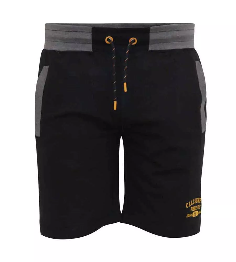 D555 Big Mens Black Shorts With Elasticated Waist and Loop Back (SUTTON 1)