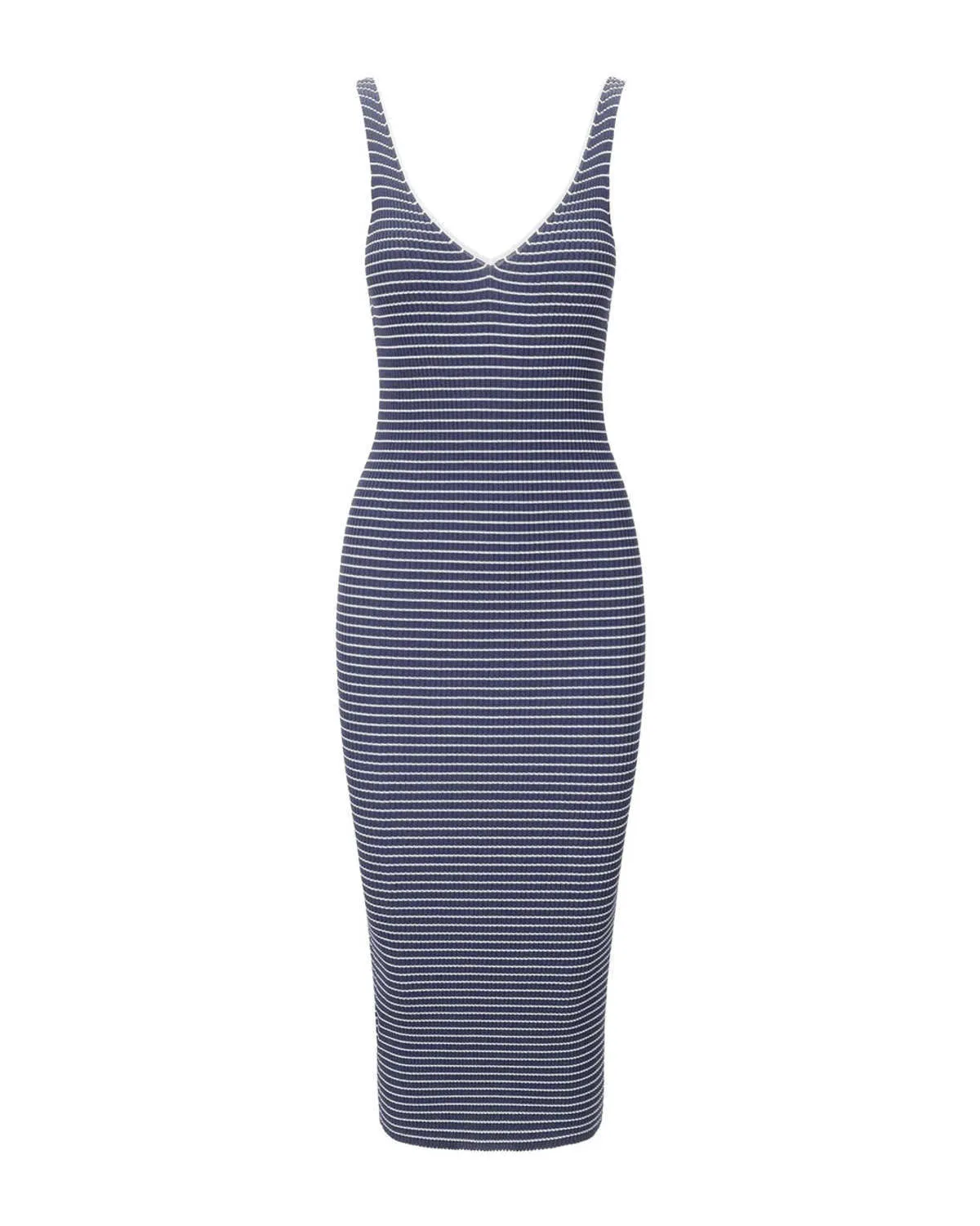 Dana Sleeveless Midi Bodycon Dress - Navy Micro Stripe