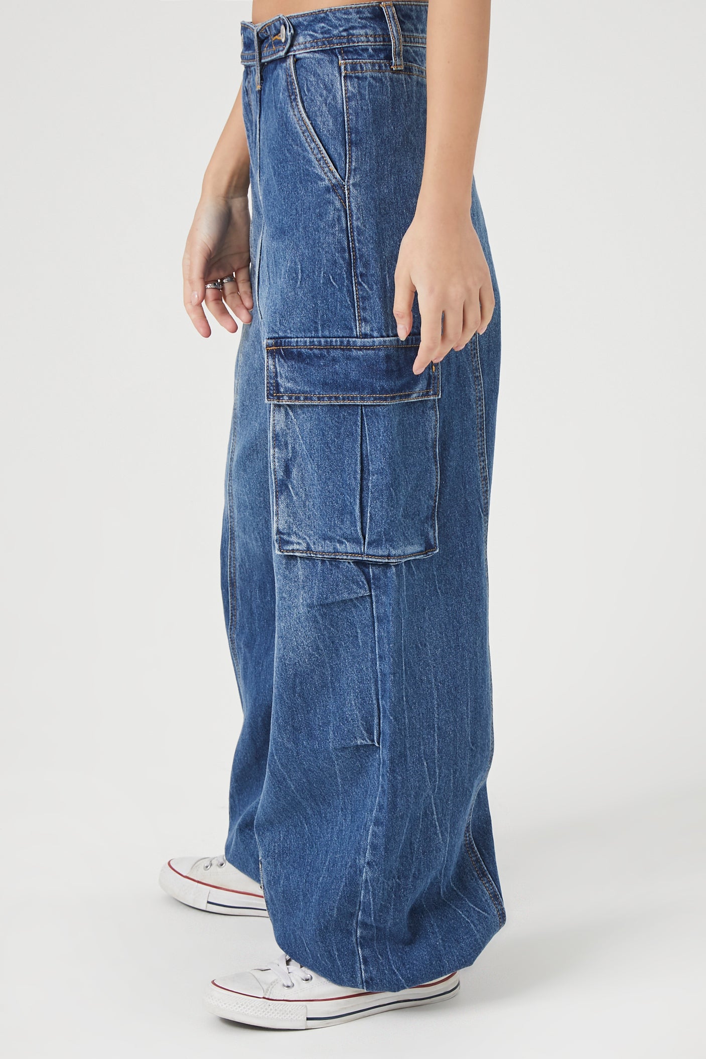 Denim Wide-Leg Cargo Joggers