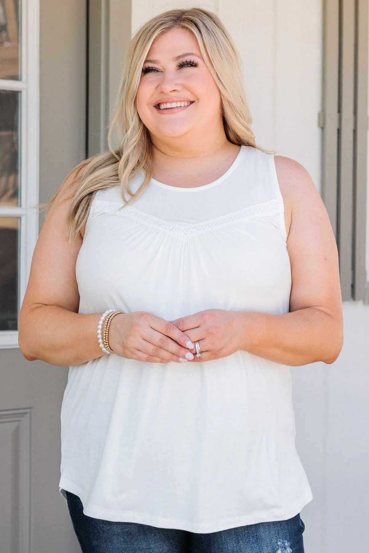 Devoted Darling Knit Tank Top- Ivory