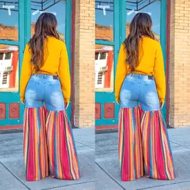 Distressed Light Denim Red Multi Color Palazzo Wide Leg Jeans