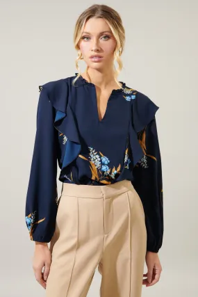 Dusk Bloom Floral Wilhem Ruffle Blouse