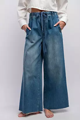 Easel Elasticized Drawstring Waist Wide Leg Jeans