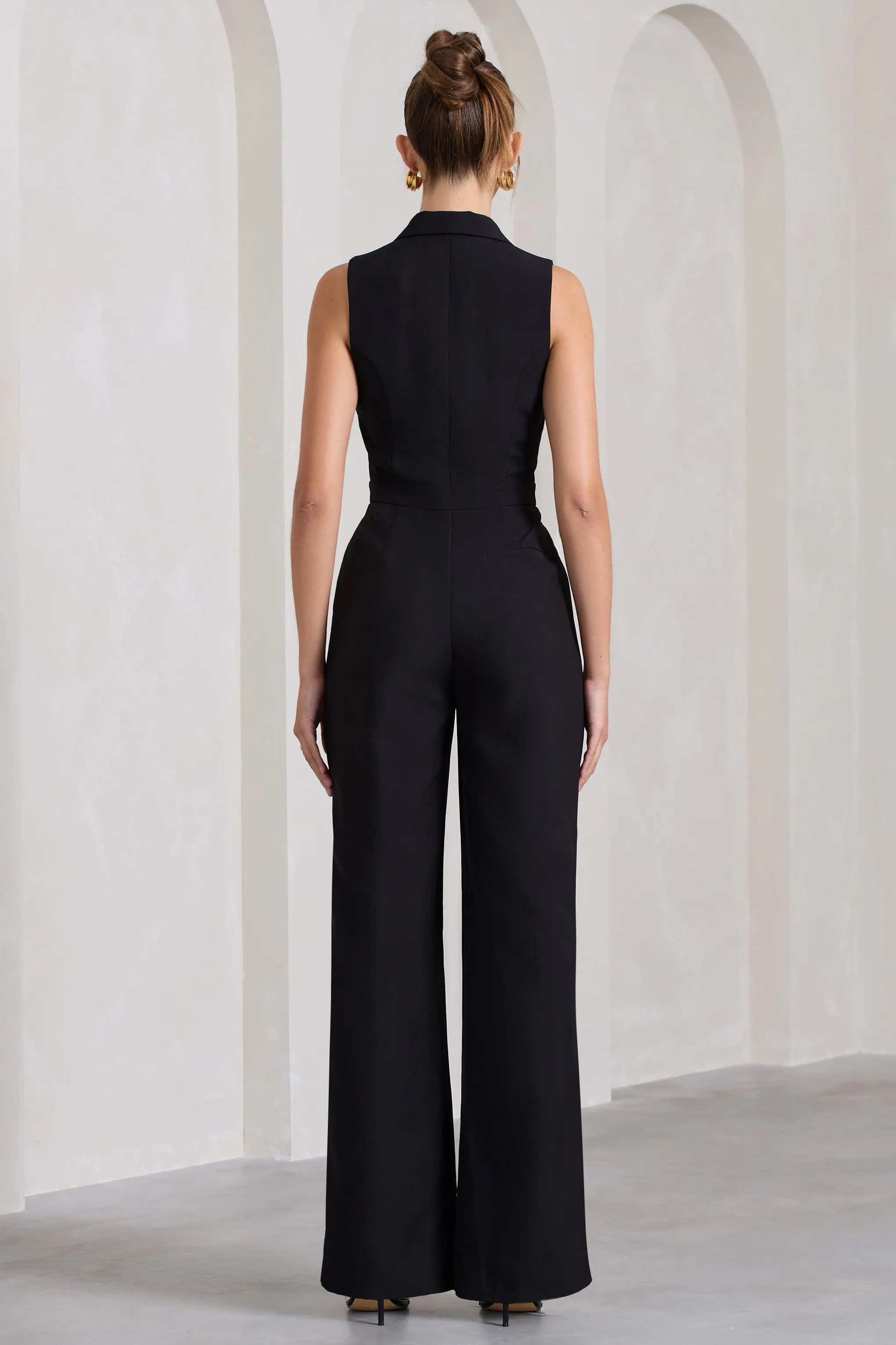 Endure | Black Tailored Sleeveless Wide-Leg Jumpsuit