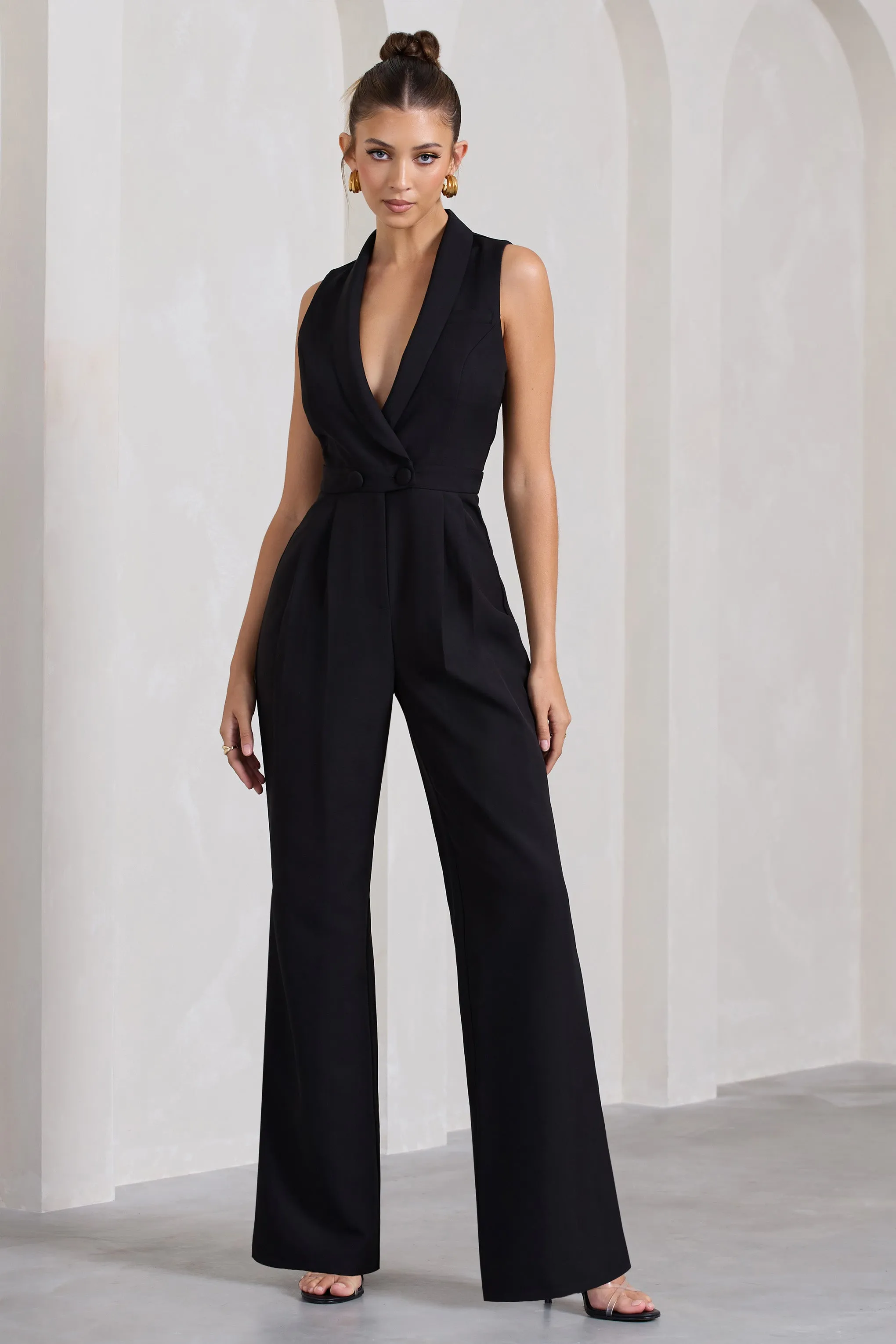 Endure | Black Tailored Sleeveless Wide-Leg Jumpsuit