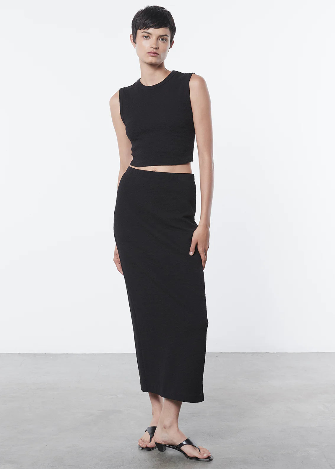 Enza Costa - Textured Jacquard Cropped Tank - Black