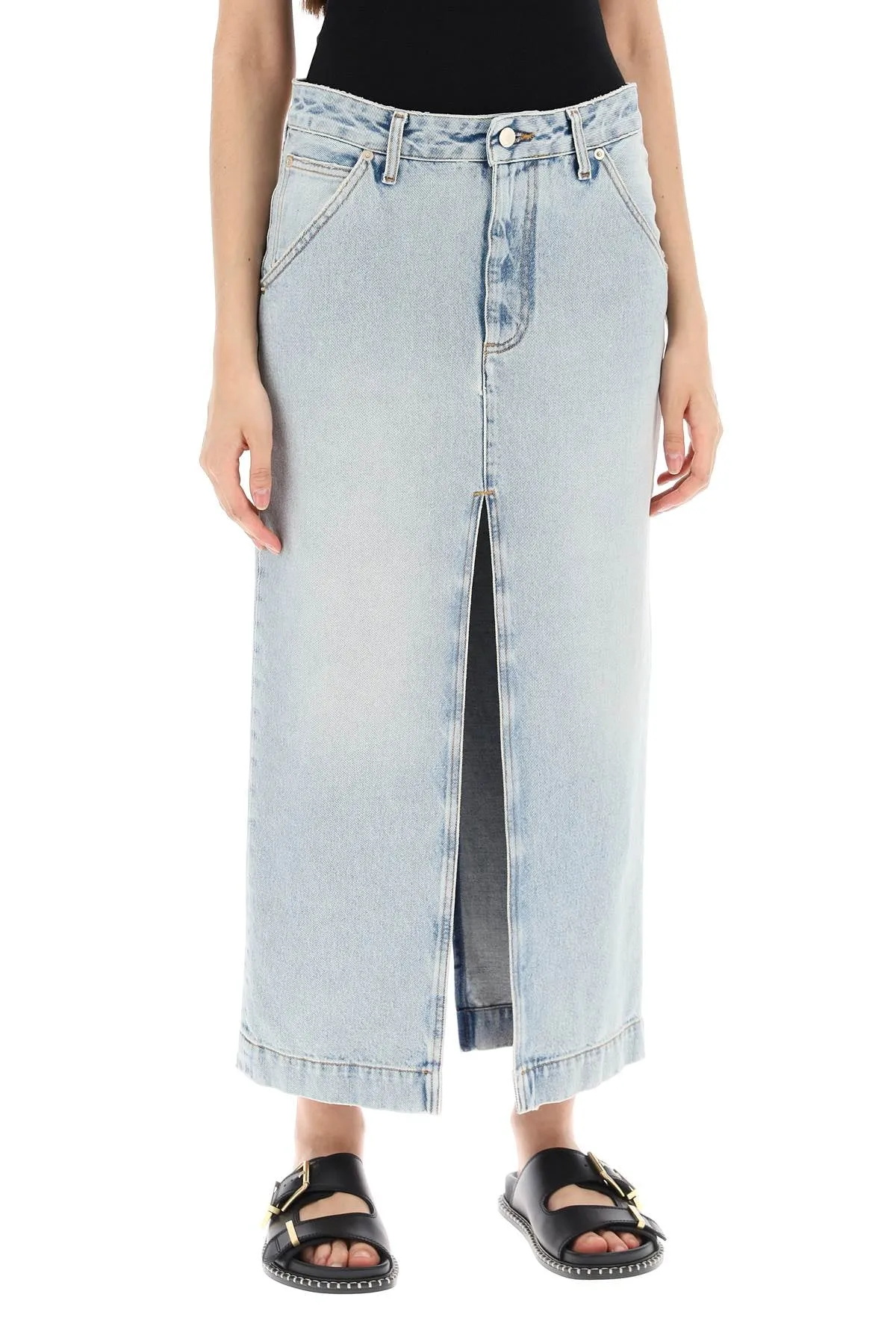 erikas denim midi skirt in