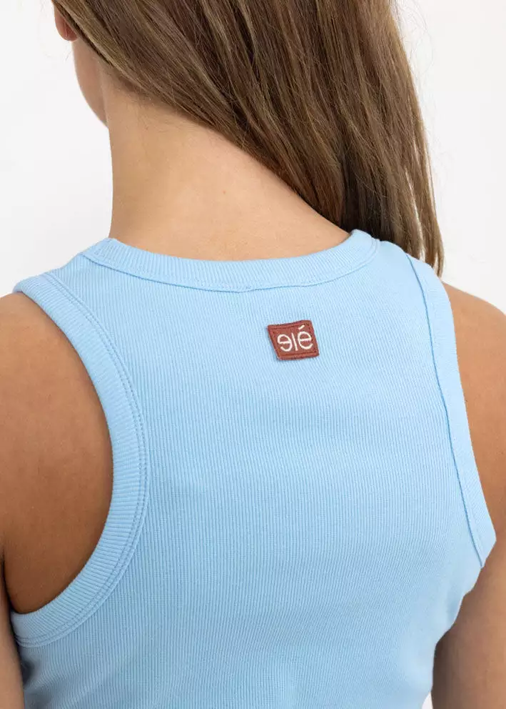 Esmé Studios Blossom Racerback Rib Tank - Dutch Canal