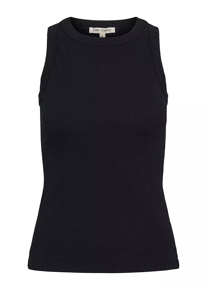 Esmé Studios Blossom Racerback Rib Tank Top - Black