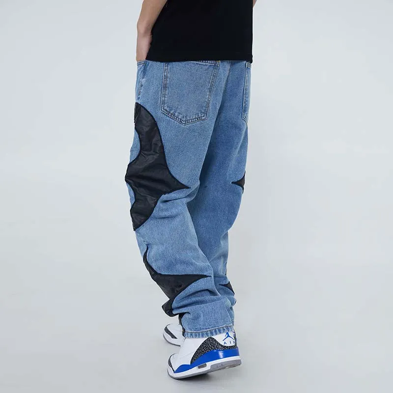 Extreme Aesthetic 'Eclipse' Leather Patch Baggy Denim Jeans