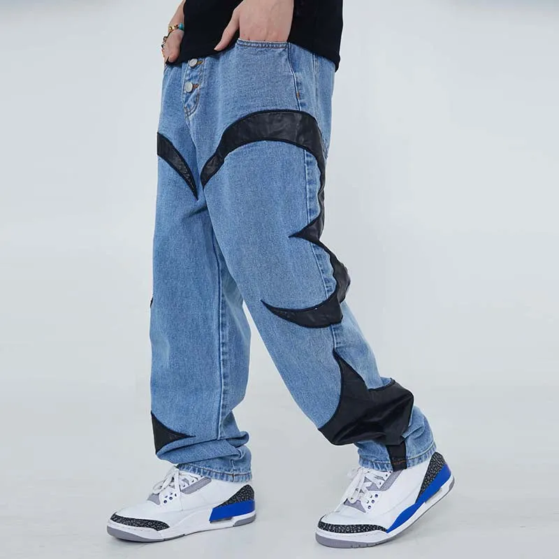 Extreme Aesthetic 'Eclipse' Leather Patch Baggy Denim Jeans