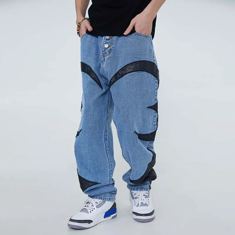 Extreme Aesthetic 'Eclipse' Leather Patch Baggy Denim Jeans