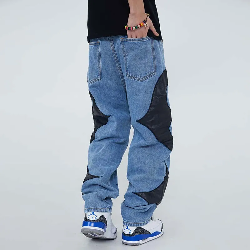 Extreme Aesthetic 'Eclipse' Leather Patch Baggy Denim Jeans